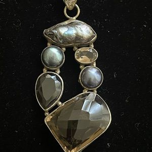 Silver pendant with smoke quartz 3”